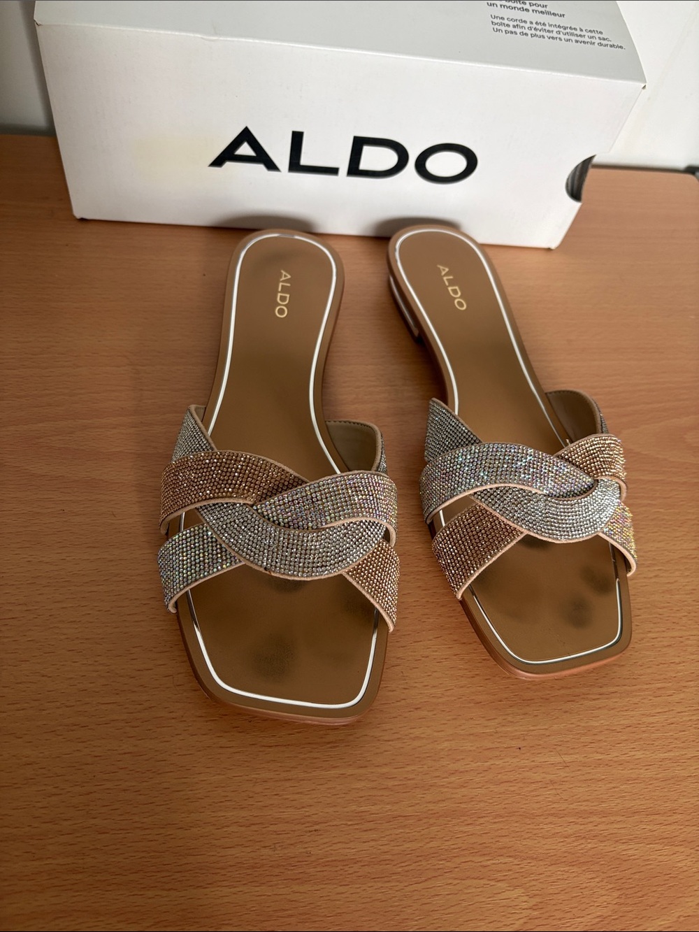 ALDO Rose Gold Braided Crystal Slide Mules